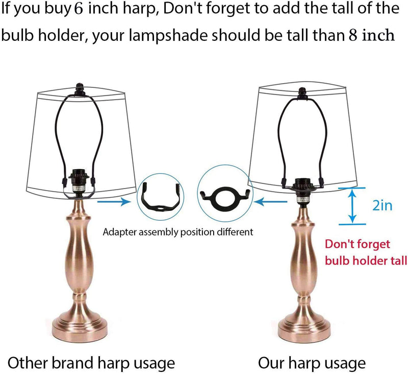  [AUSTRALIA] - 6" Lamp Shade Harp Holder and E26 Light Base UNO Fitter Adapter Converter Finial Set,for Table and Floor Lamps