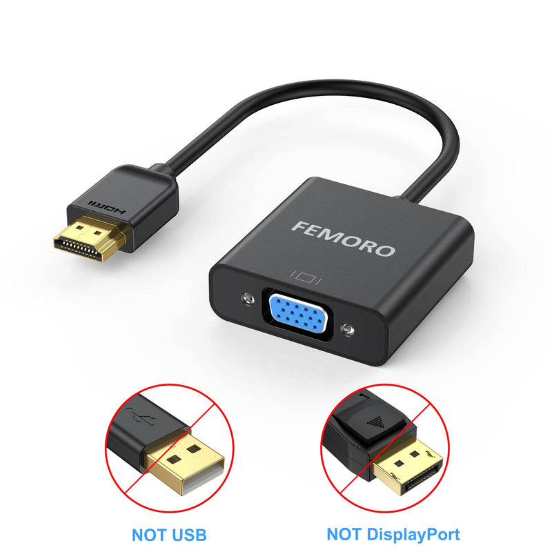  [AUSTRALIA] - HDMI to VGA Adapter Converter 5-Pack (Male to Female) FEMORO for Computer, Desktop, Laptop, PC, Monitor, Projector, HDTV, Chromebook, Raspberry Pi, Roku, Xbox and More - Black HV-5pack