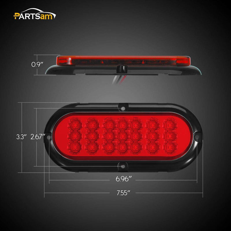  [AUSTRALIA] - Partsam 2Pcs Oval 6-1/2" Red Led Trailer Tail Lights 21LED Surface Mount LED Brake Stop Turn Tail Light Trailer Truck RV Sealed Faceted Trailer Taillights w Red Reflector Flange Mount