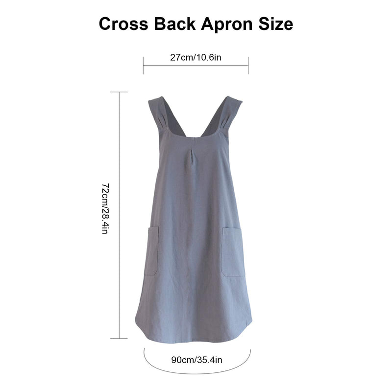  [AUSTRALIA] - Zakicol Women’s Cross Back Apron Baking Gardening Cleaning Works Cotton/Linen Blend Apron with 2 Pockets (Grey) Grey