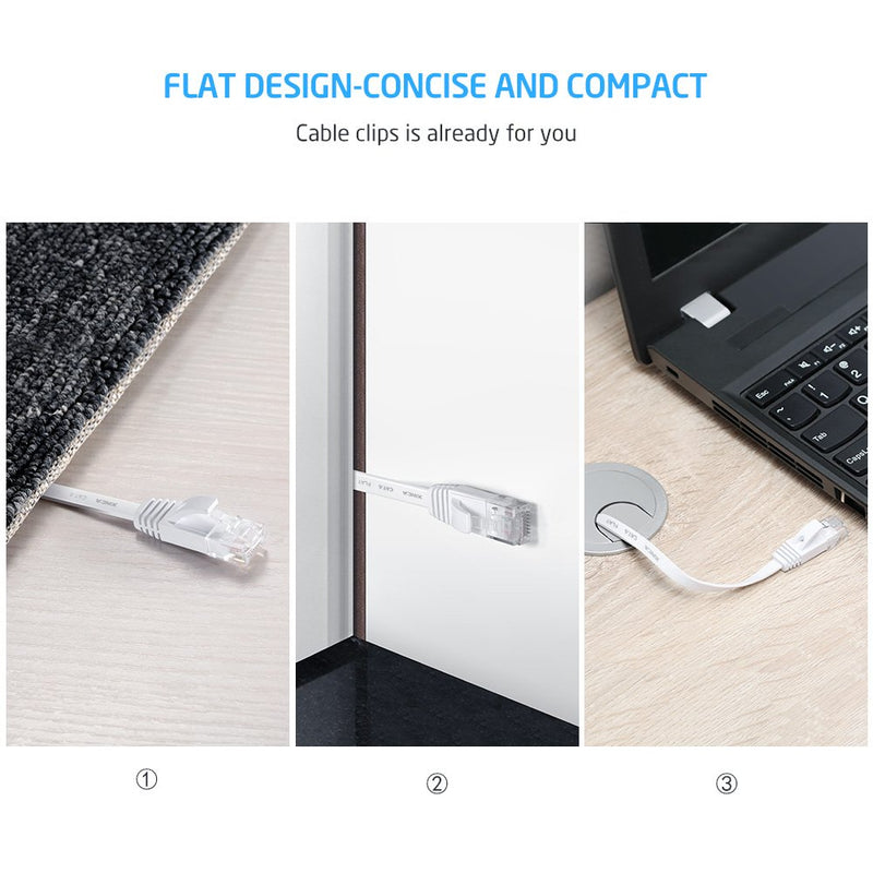 Cat6 Ethernet Cable 50 ft White Gigabit Flat Network LAN Cable with 25 pcs Cable Clips Snagless Rj45 Connectors for Computer/Modem/Router/X-Box Faster Than Cat5e/Cat5 - XINCA F.50ft-white - LeoForward Australia