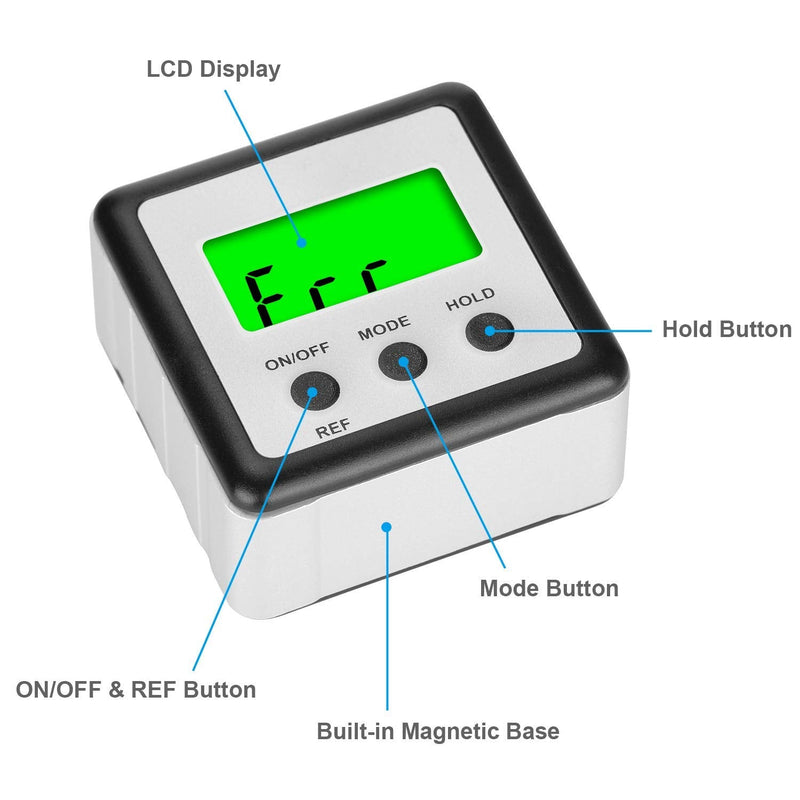  [AUSTRALIA] - FOLAI Digital LCD Protractor Inclinometer Inclinometer Waterproof Bevel Box Angle Gauge Magnetic Base Spirit Level (Battery Included)