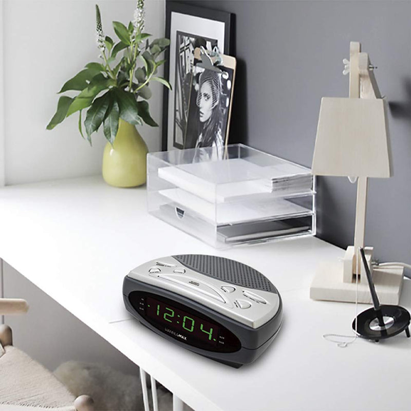 HANNLOMAX HX-137CR Alarm Clock Radio, PLL AM/FM Radio, Dual Alarm, 0.9" Green LED Display (Gray) - LeoForward Australia