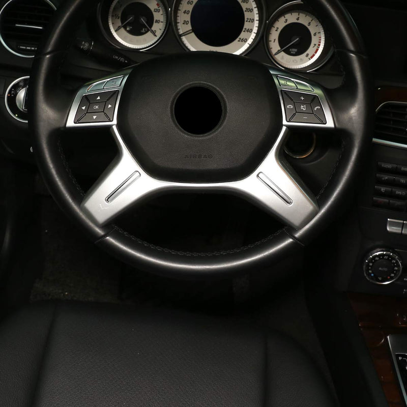 YIWANG Carbon Fiber Style ABS Chrome Car Steering Wheel Decoration Cover for Mercedes Benz C Class W204 2011-2013,E Class 212 2014 2015,GL X166 2013-2016,ML 2012-2016 Auto Accessories (Silver) Silver - LeoForward Australia