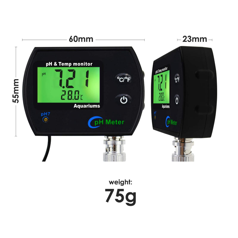 PH & Temperature 2-in-1 Continuous Monitor Meter w/Backlight Replaceable Electrode, Dual Display 0.00~14.00pH °C/ °F Water Quality Monitoring Kit, for Aquariums Hydroponics Pools Tanks Spa - LeoForward Australia