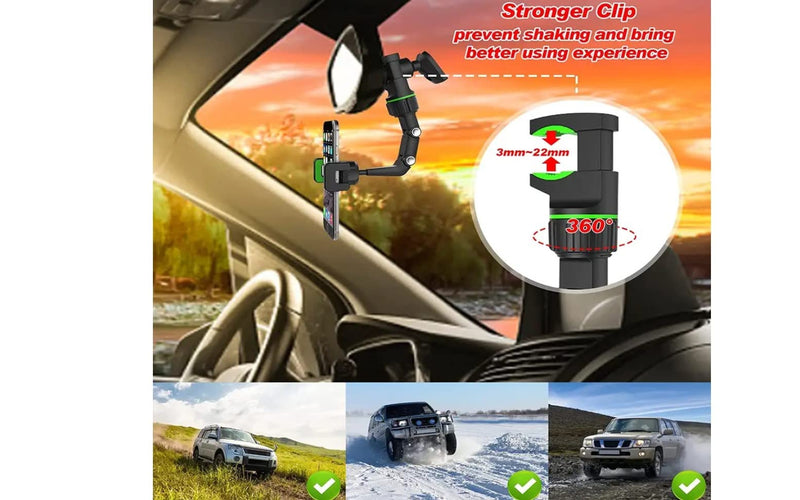  [AUSTRALIA] - 2 Pack of Rearview Mirror Mobile Phone Car Holder Universal 360 Rotating Car Phone Holder and GPS Holder Rearview Mirror Clip