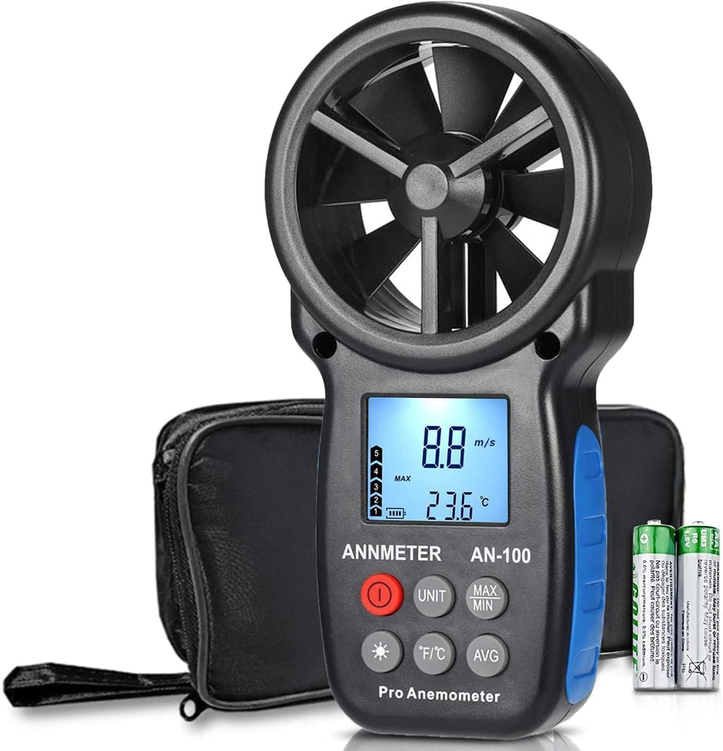 [AUSTRALIA] - AIOMEST AI-100 Digital Anemometer, Wind Gauge Wind Gauge Handheld, Wind Gauge CFM Wind Speed Meter for Wind Speed Temperature Wind Chill Tester, HVAC