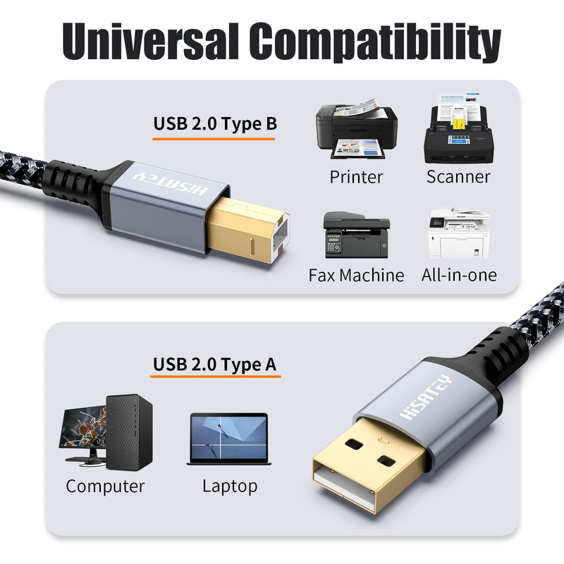  [AUSTRALIA] - Printer Cable 10 Feet, Hisatey USB Printer Cable USB 2.0 Type A Male to B Male Cable Scanner Cord High Speed Compatible with HP, Canon, Dell, Epson, Lexmark, Xerox, Samsung and More 10ft