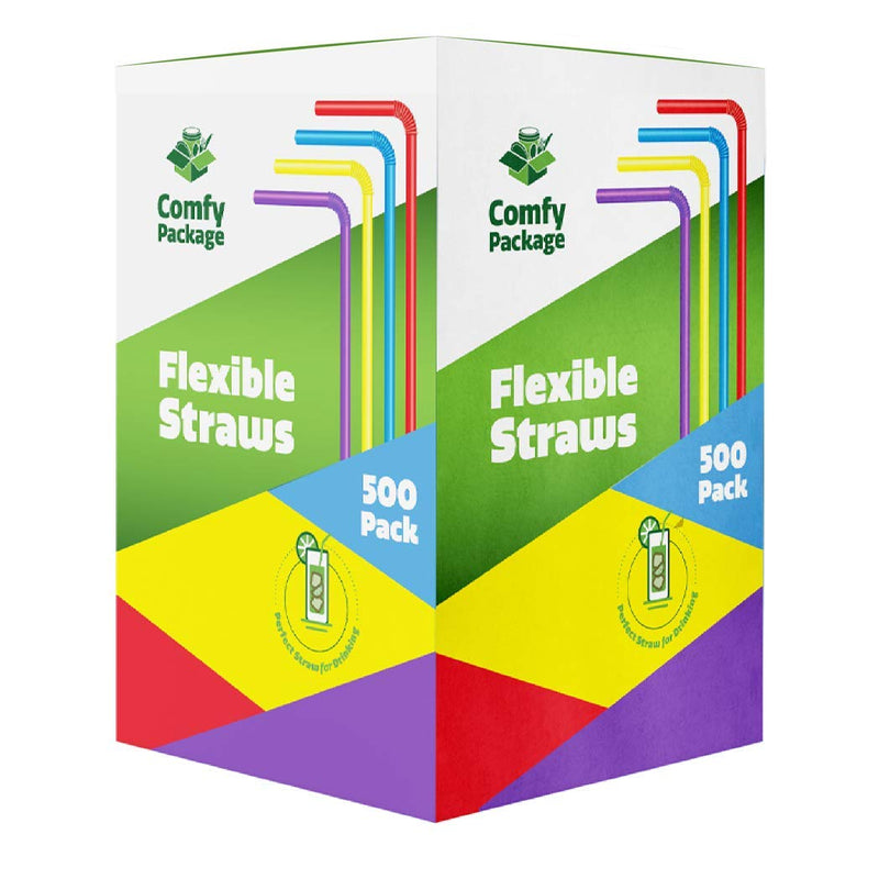  [AUSTRALIA] - [500 Pack] Flexible Disposable Plastic Drinking Straws - Assorted Colors