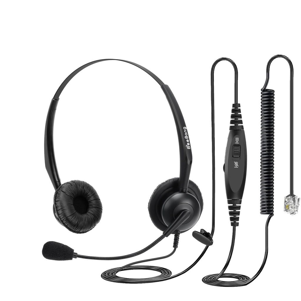  [AUSTRALIA] - Beebang Telephone Headset with RJ9 Jack for Office Landline Deskphone, with Mic Mute Volume Controller, Binaural Office Phone Headset with Microphone Noise Canceling for Polycom Avaya Nortel