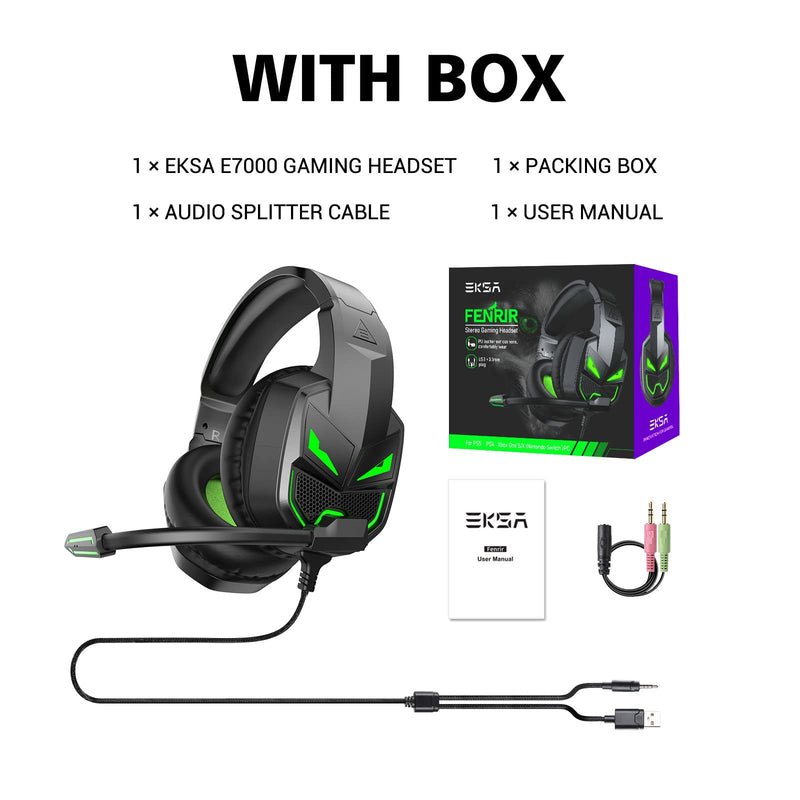  [AUSTRALIA] - EKSA Fenrir Gaming Headset for Xbox One, PS4, PC, PS5, Mobile Devices - Gaming Headphones with Noise Cancelling Microphone, Comfortable Ear Pads, 50 mm Drivers, RGB Light, One Key Control