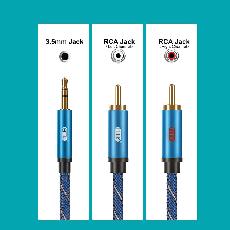 3.5mm Aux to RCA Stereo Splitter Cable[Nylon Braided,Durable and Flexible] EMK Audio Y Adapter Cable - Top Blue Series (3.3Feet/1M) 3.3Feet/1M - LeoForward Australia