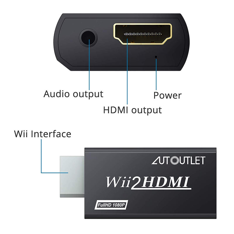 AUTOUTLET Wii to HDMI Converter WII2HDMI Wii Signal to HDMI Support 720P 1080P 3.5MM Audio HD Video Output Adapter with 1M HDMI Cable for Nintendo Wii Black - LeoForward Australia