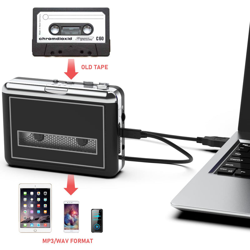  [AUSTRALIA] - Cassette Tape Player - Portable Retro Walkman Cassette to Digital MP3 Converter Recorder, Convert Audio Music via USB to MP3 WAV Format with New Upgrade AudioLAVA Software, Compatible with Laptops&PCs