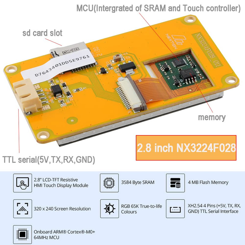  [AUSTRALIA] - DIYmalls Nextion Discovery 2.8 Inch HMI Display 5V TFT LCD Resistive Touch Screen 320x240 64MHz MCU 4MB Flash for Arduino ESP32 (NX3224F028) NX3224F028