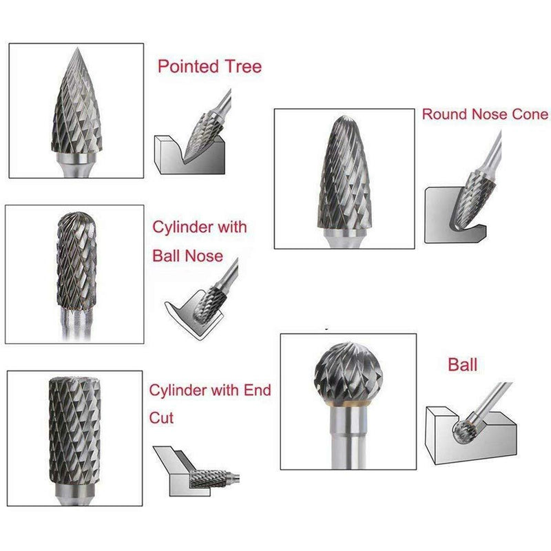 5 PCS Double Cut Tungsten Carbide Rotary Burrs 1/4"(6mm) Shank and 2/5"(10 mm) Head Size Die Grinder Bits for Drilling Polishing Carving Engraving by YEEZUGO - LeoForward Australia