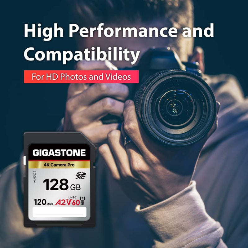  [AUSTRALIA] - Gigastone 128GB 2-Pack SD Card, 4K Camera Pro, A2 V60 SDXC Memory Card High Speed 4K Ultra HD UHD Video Compatible with Canon Nikon Sony Pentax Kodak Olympus Panasonic Digital Camera SD 128GB V60 2PK