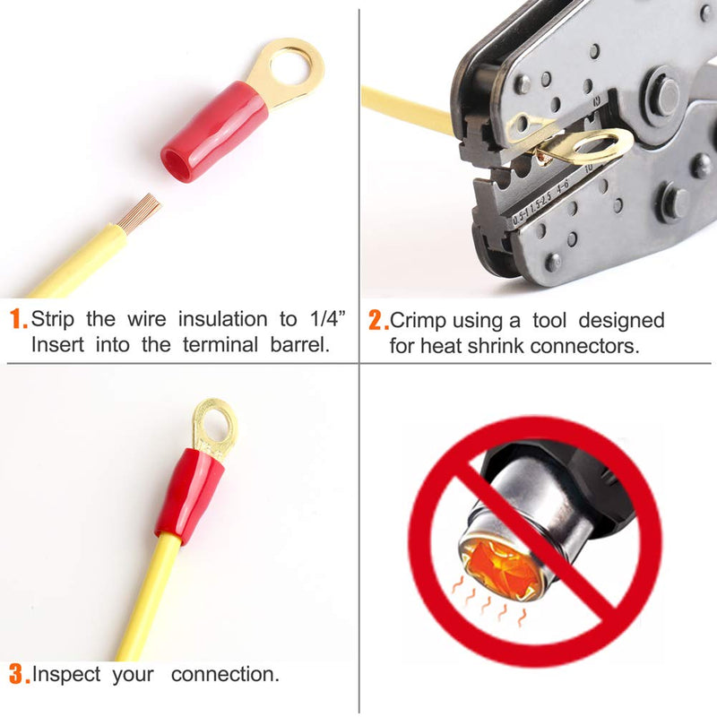  [AUSTRALIA] - AIRIC 12-10 AWG Ring Terminal 1/4 inch Gold Plated Crimp Ring Terminals with Soft Boots Gold Wire Connectors Kit 12-Pack Stud (M6) 12-10AWG/ 1/4"