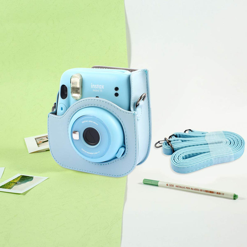  [AUSTRALIA] - Protective & Portable Case Compatible with Fujifilm Instax Mini 11 Instant Camera with Accessories Pocket and Adjustable Strap - Sky Blue