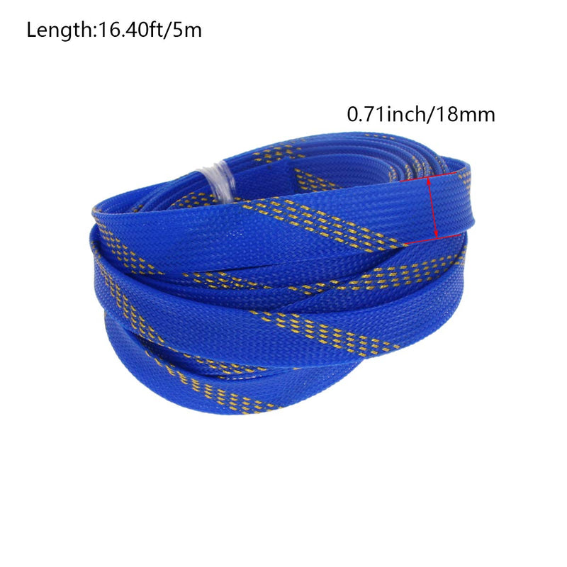  [AUSTRALIA] - Bettomshin 1Pcs Cable Management Sleeve, 5x18mm/0.2x0.71(LxW) 16.4Ft PET Blue-Gold Cord Protector, Wire Loom Tube Insulated Split Sleeving for USB Cable Power Cord Organizer Video Cable Hider