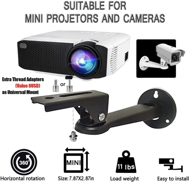  [AUSTRALIA] - 2-Be-Best Mini Projector Wall Mount Angle Adjustable Projector Mount Length 7.87 in / 20 cm Thread 1/4" M4 M6 Rotation 360° as Projectors CCTV DVR Cameras Camcorder Mount for Office School Home Black
