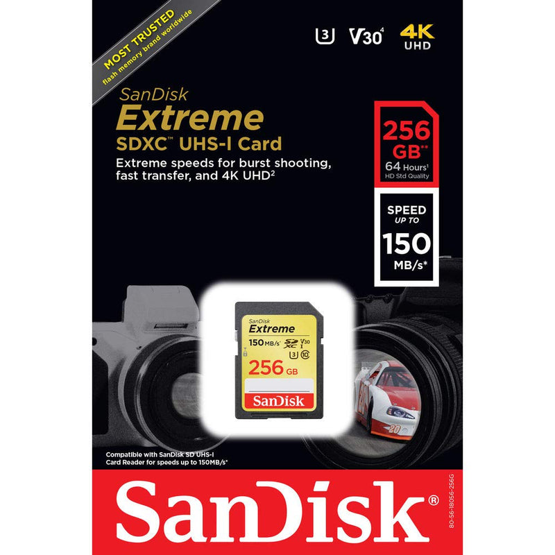  [AUSTRALIA] - SanDisk 256GB Extreme SDXC UHS-I U3 Memory Card, Up to 150MB/s Read Speed