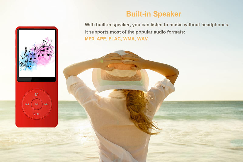  [AUSTRALIA] - MP3 Player with a 16GB Micro SD Card, Maximum Support 128GB | Build-in Speaker | M MayJazz Music Player with Photo/Video Player/FM Radio/Voice Recorder/E-Book Reader - Red