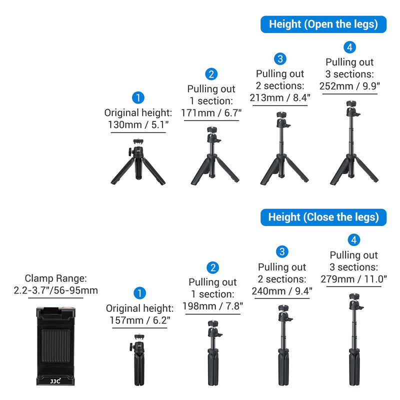  [AUSTRALIA] - JJC Cell Phone Mount Adapter Smartphone Selfie Stick Mini Tripod Holder Clip Clamp Vlog Camera Handle Stand with LED Light Shoe Mount and Bubble Level for iPhone Samsung Galaxy Sony ZV-E10 ZV-1 Extendable Mini Tripod & phone holder