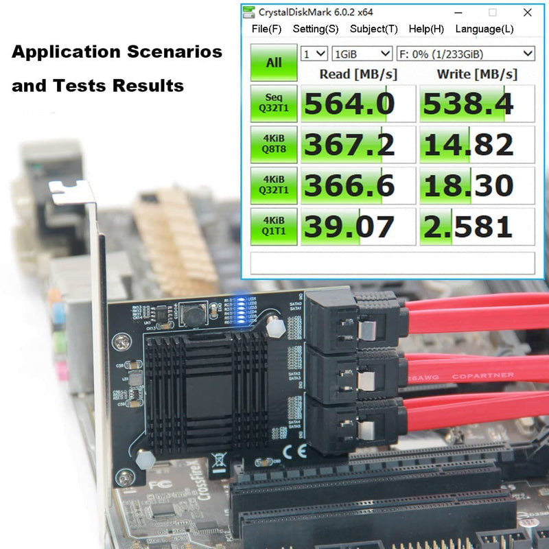  [AUSTRALIA] - PCI-E SATA Expansion Card 6 Ports PCIe x4 to SATA 3.0 6Gbps Expansion Controller Adapter Card with 6 SATA Cables and Low Profile Bracket, Non-Raid( ASM1166 ) (PCIE X4 SATA 6 Ports) PCIE X4 SATA 6 Ports