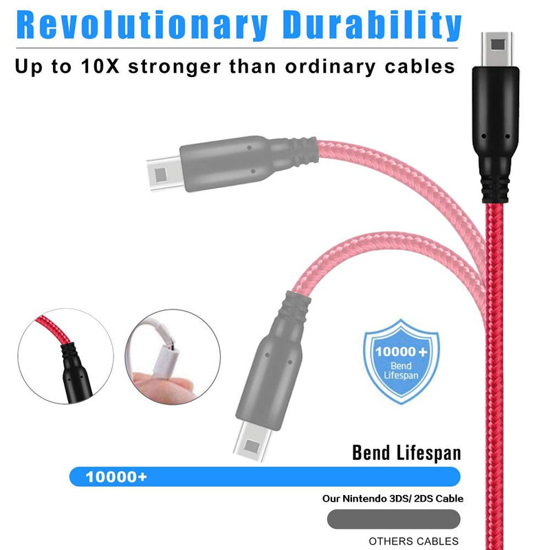 2 Pack 5ft 3DS/ 2DS USB Charger Cable, Nylon Braided Power Charging Cord Cable Compatible with Nintendo New 3DS XL/New 3DS/ 3DS XL/ 3DS/ New 2DS XL/New 2DS/ 2DS XL/ 2DS/ DSi/DSi XL Red - LeoForward Australia