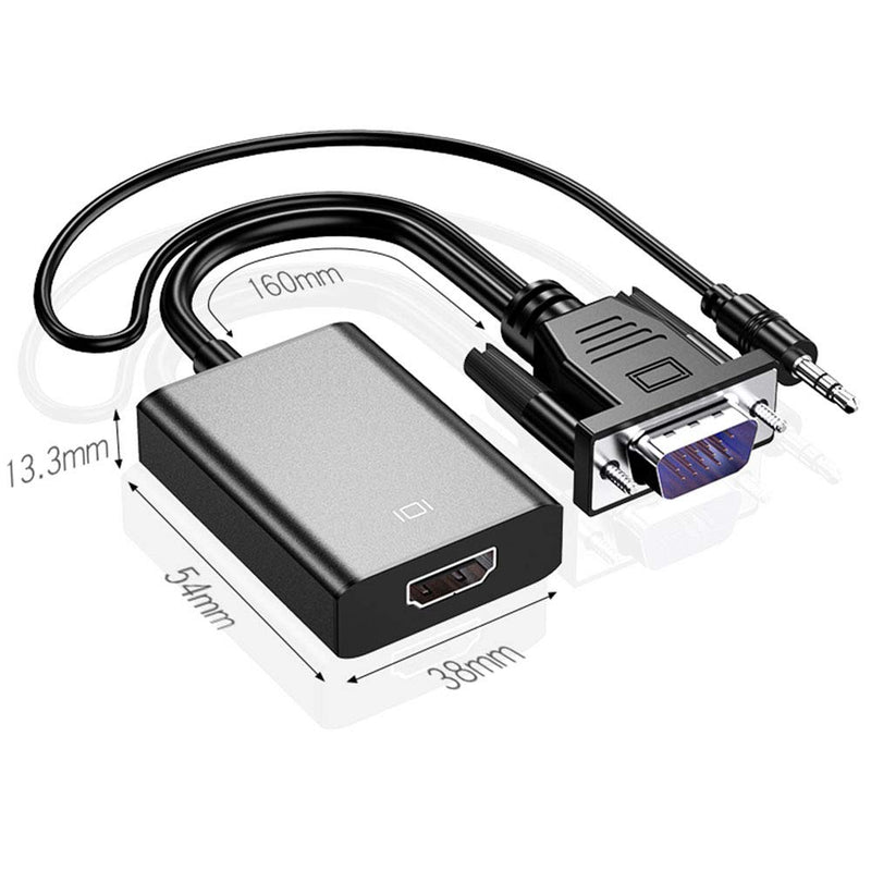  [AUSTRALIA] - VGA to HDMI Adapter for Connecting Traditional VGA Interface Laptop, PC to HDMI Monitor or Projector, Cuxnoo 1080P VGA Male to HDMI Female Converter with 3.5mm Audio Lead and Power Supply Port 1 Pack