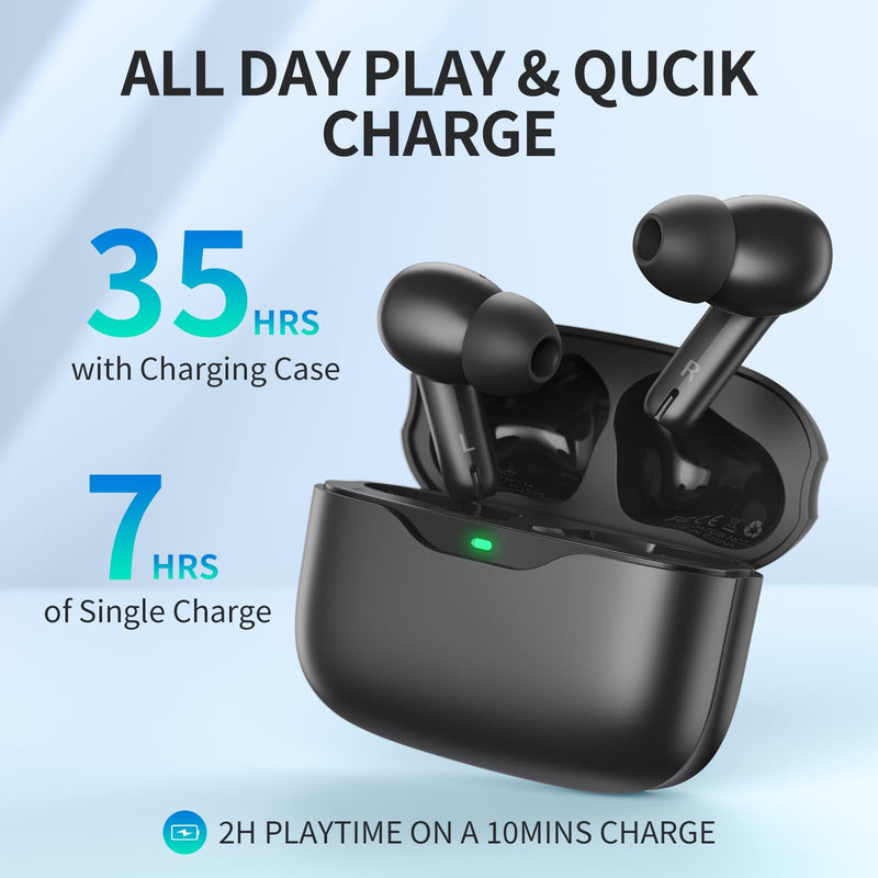  [AUSTRALIA] - PSIER Wireless Earbuds Hybrid Active Noise Cancelling Bluetooth 5.3 Earbuds,35H Playtime True Wireless Earbuds with Transparency Mode IPX6 Bluetooth Headphones Immersive Stereo Sound Earphones Matte Black