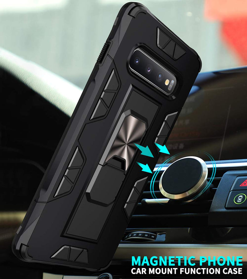  [AUSTRALIA] - Samsung Galaxy S10 Case Military Grade Shockproof with Kickstand Stand Built-in Magnetic Car Mount Armor Heavy Duty Protective Case for Samsung Galaxy S10 Phone Case (Black) Black