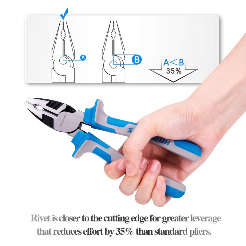  [AUSTRALIA] - SPEEDWOX Lineman Pliers 7 Inches Heavy Duty Combination Pliers Multi Use High Leverage Wire Cutters Side Cutting Screw Extraction Serrated Jaw Professional Tool Reduce Effort by 35% 7-Inch