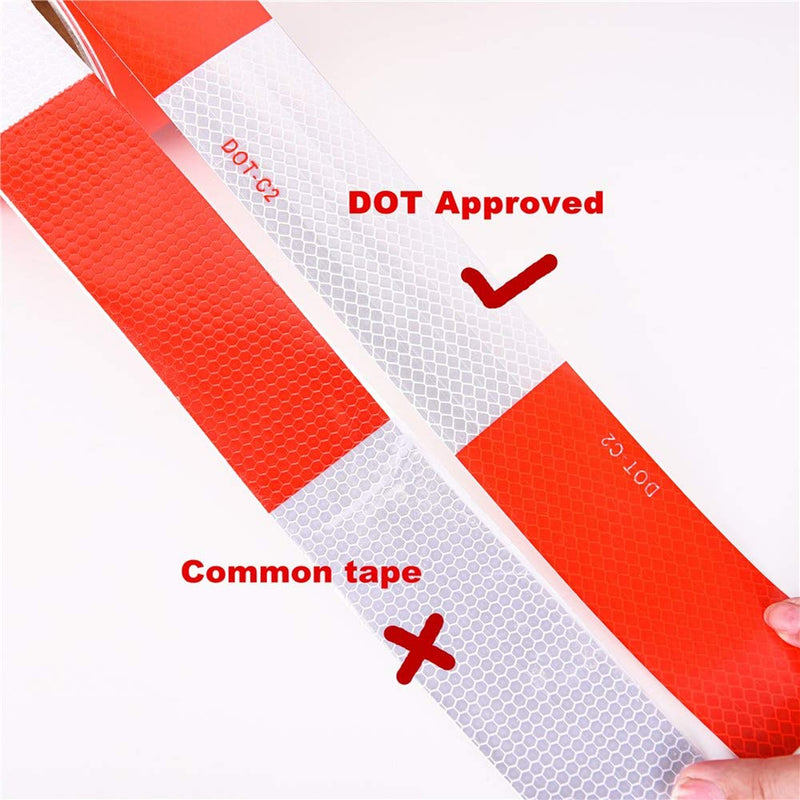  [AUSTRALIA] - Onerbuy Waterproof Reflective Safety Tape Hazard Caution Warning Sticker High Visibility Strong Adhesive Reflector Roll for Cars, Trucks, Trailers, 6M/20ft, Red & White 6M-Red/White