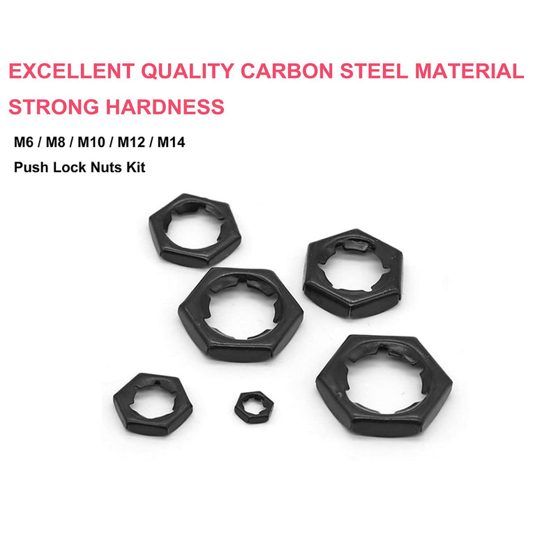  [AUSTRALIA] - Pushnuts Kit, cSeao 105pcs Black Push On Lock Nuts Assortment Kit, M6/ M8/ M10/ M12/ M14 M6/ M8/ M10/ M12/ M14 Black Reverse 105pcs