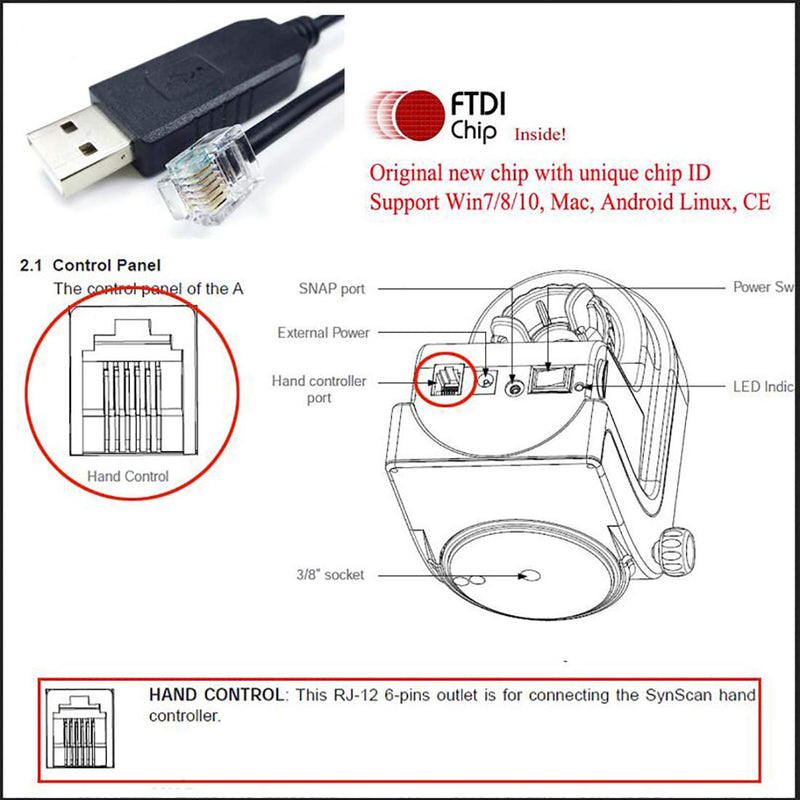  [AUSTRALIA] - Skywatcher Telescope AZ-GTI Mount PC Connect EQMOD Cable for Replacing The Hand Control Cable (16feet/500cm) 16feet/500cm