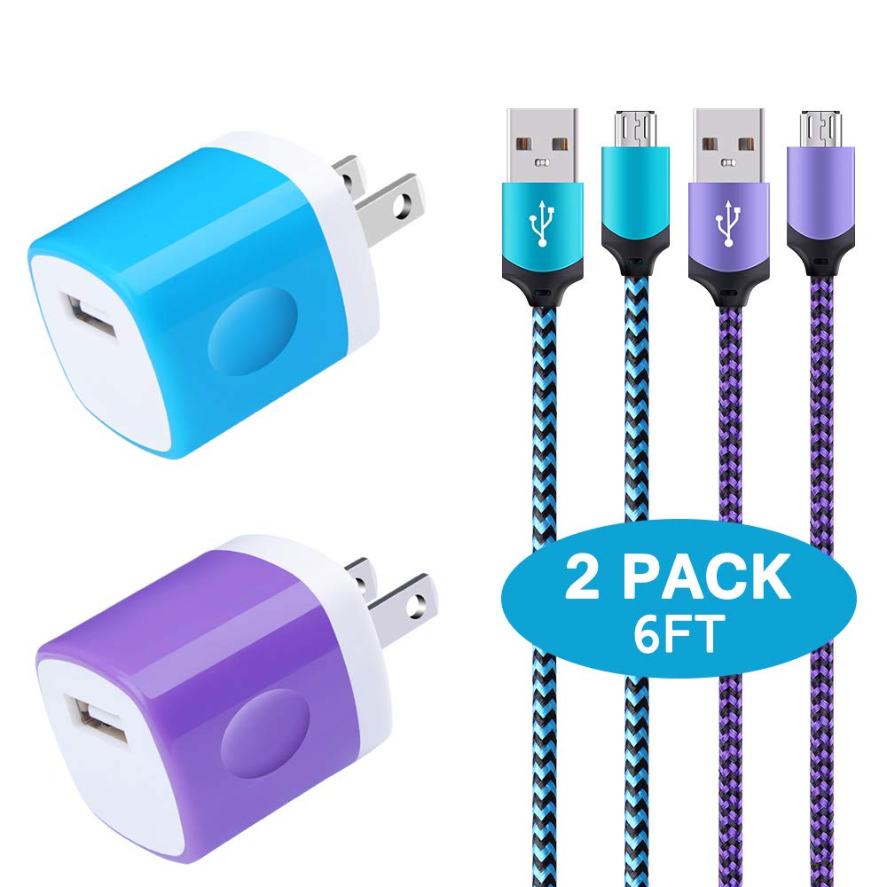  [AUSTRALIA] - Charger Block, One Port Wall Charger Cube Brick Box 2Pack 6ft Micro USB Cable Android Charger Cord for Samsung Galaxy A01 M02 M01S J2 Core S7/6 A10 J8/7/3 Note 5/4,LG Stylo 2 3 K50 K40/30,Moto G5 G5s