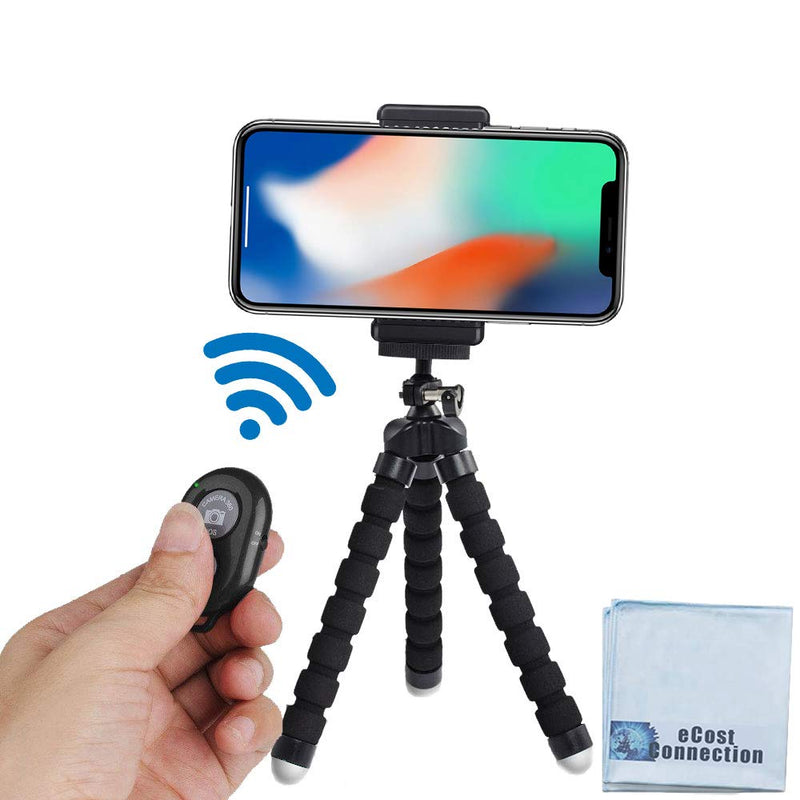  [AUSTRALIA] - Acuvar 6.5” inch Flexible Tripod with Universal Mount for All Smartphones with Wireless Remote Control & an eCostConnection Microfiber Cloth