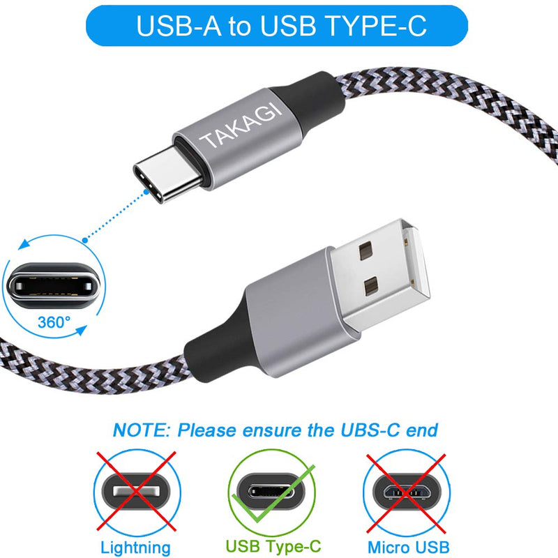  [AUSTRALIA] - TAKAGI USB Type C Cable 3A Fast Charging, (3-Pack 6feet) USB-A to USB-C Nylon Braided Data Sync Transfer Cord Compatible with Galaxy S10 S10E S9 S8 S20 Plus, Note 10 9 8 and Other USB C Charger