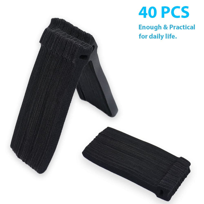  [AUSTRALIA] - HESTECH 40PCS Reusable Cable Ties, Adjustable 6-inch Cord Organizer Straps, Microfiber Cloth Cable Management Wire Ties Fastening Straps for Cord Management and Home Desk or Office Organization-Black 6inch Black