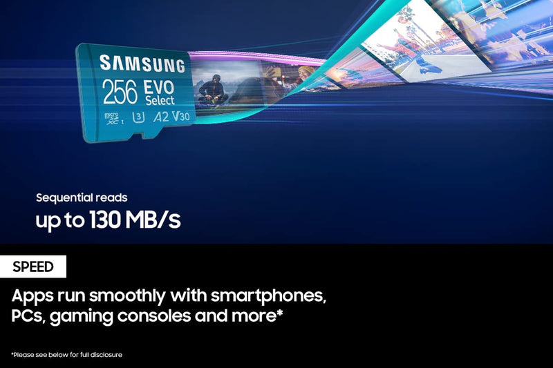  [AUSTRALIA] - SAMSUNG EVO Select Micro SD-Memory-Card + Adapter, 256GB microSDXC 130MB/s Full HD & 4K UHD, UHS-I, U3, A2, V30, Expanded Storage for Android Smartphones, Tablets, Nintendo-Switch (MB-ME256KA/AM)