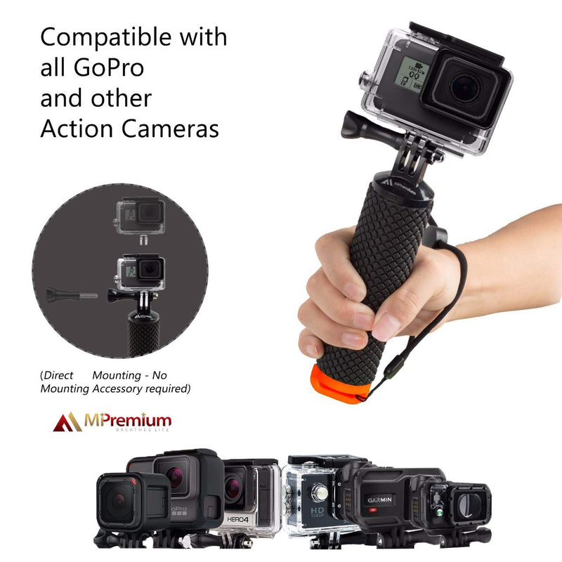  [AUSTRALIA] - Waterproof Floating Hand Grip Compatible with GoPro Hero 10 9 8 7 6 5 4 3+ 2 1 Session Black Silver Handler & Handle Mount Accessories Kit for Water Sport and Action Cameras (Orange) Orange