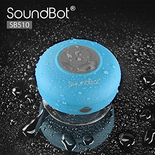  [AUSTRALIA] - SoundBot SB510 HD Water Resistant Bluetooth 3.0 Shower Speaker, Handsfree Portable Speakerphone with Built-in Mic, 6hrs of playtime, Control Buttons and Dedicated Suction Cup (Blue) BLU