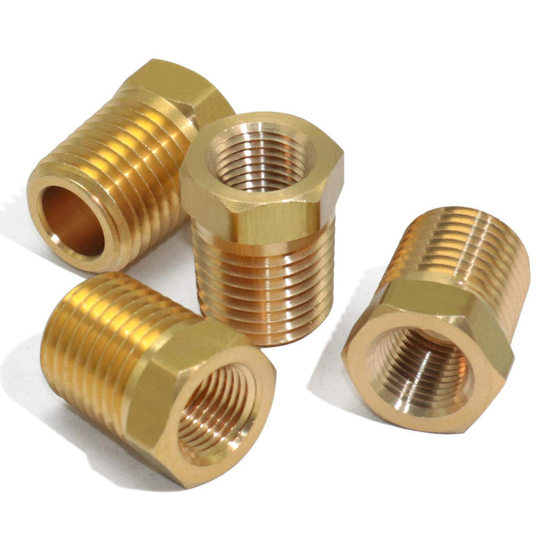  [AUSTRALIA] - KOOTANS 4pcs Heavy Duty 1/4 NPT Male Thread to 1/8 NPT Female Thread Brass Reducer Hex Bushing Brass Fitting Pipe Hose Tube Adapter Convert 1/4 x 1/8 NPT (O.D x I.D: 1/2'' x 3/8'')