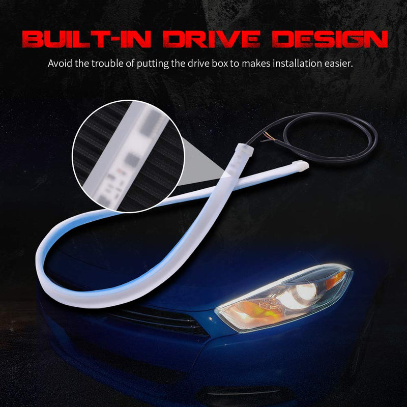  [AUSTRALIA] - MICTUNING Flexible Led Light Strip 2Pcs 24 Inches Dual Color White-Amber Sequential Turn Signal Tube Light Surface Headlight Decorative Lamp Kits
