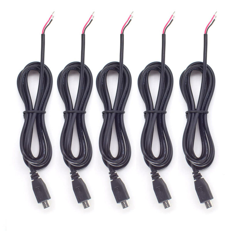  [AUSTRALIA] - N//C 5pcs 1M/3.3ft Micro USB Male Plug to Bare Wire Open End Cable 2 Wires 5V 3A 22AWG Power Pigtail Cable Cord DIY Phone Power DC Cable Black