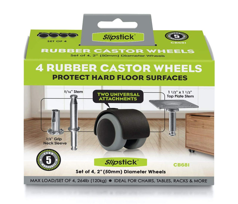 Slipstick CB681 2 Inch Floor Protector Rubber Caster Wheels (Set of 4) 5/16 Inch Stem or Top Plate Mounting Options - Black/Gray - LeoForward Australia