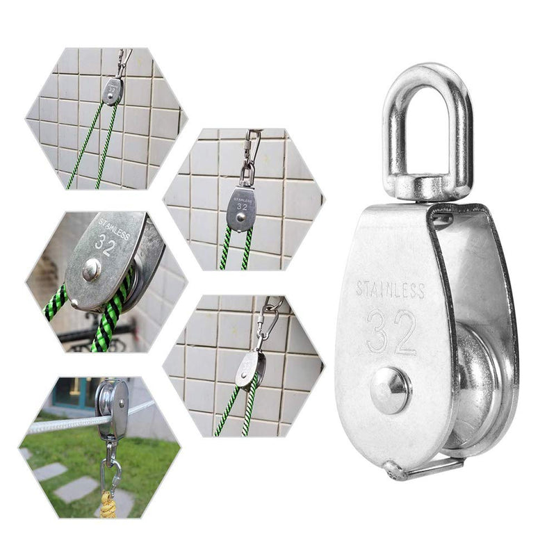  [AUSTRALIA] - 4Pcs M32 Single Pulley Block, Creatiee-Pro Heavy Duty 304 Stainless Steel Pulley Roller Crane Swivel Hook, Wheel Swivel Rigging Lifting Wheel Fixed Pulley for Wire Rope Loading 250kg 4Pcs