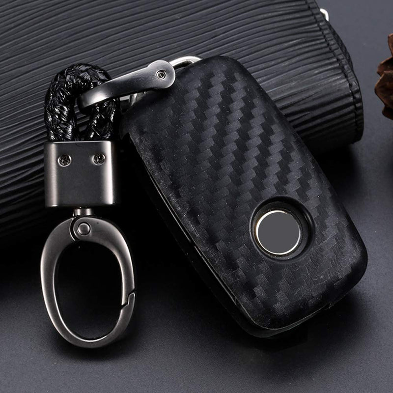 Royalfox(TM) Soft Black Silicone Carbon Fiber Smart keyless Remote Key Fob case Cover for VW Volkswagen Jetta GTI Passat Golf Bora Polo Tiguan Touareg Beetle Multivan Keychain (vw Old 3 Buttons Key) Vw Old 3 Buttons Key - LeoForward Australia